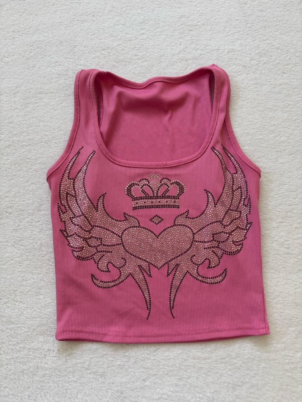 Y2K Pink Rhinestone Winged Heart Tank Top